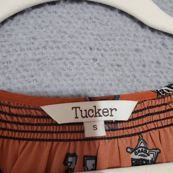 Tucker Women's Orange Western Sheriff 100% Silk Blouse Small - Picture 3 of 6